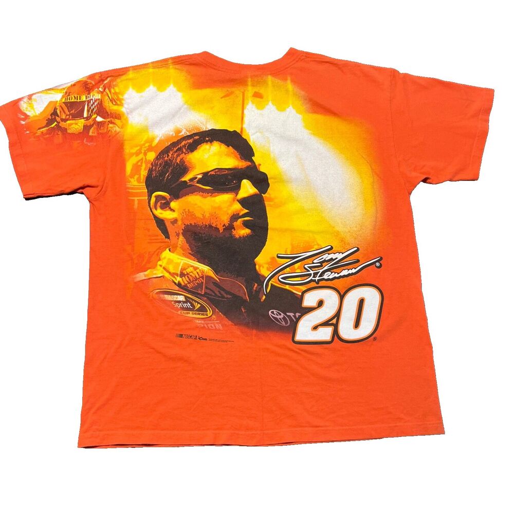 VINTAGE TONY STEWART NASCAR ORANGE AND BLACK SHIRT ALL OVER PRINT CHASE XLARGE